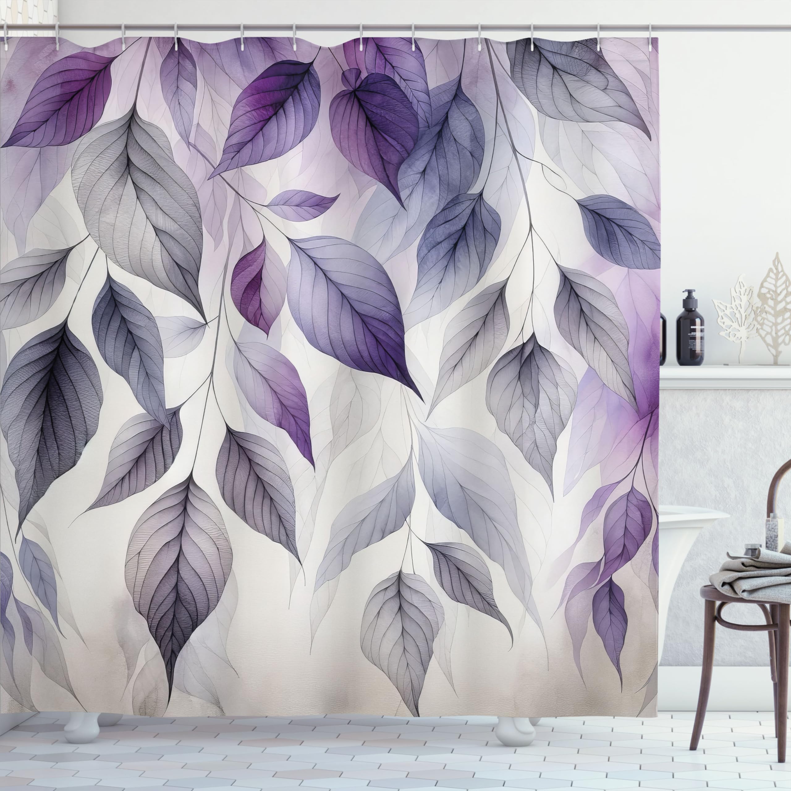 Ambesonne Purple Shower Curtain, Cascade Of Leaves In A Cold Windy Morning Monochromatic Pastel Tones, Cloth Fabric Bathroom Dec